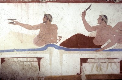 Greek painting from the Tomb of the Diver, Paestum, 480 BC Banqueters. Symposium scene, Italy by Unknown